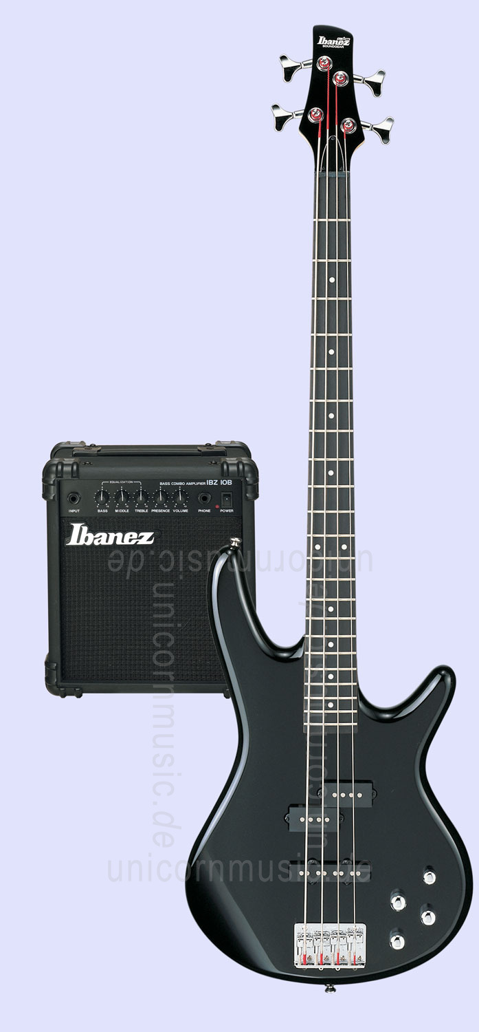 zur Artikelbeschreibung / Preis E-Bass Set IBANEZ GSR-190-MJU-BK - Jump Start + Verstärker + Stimmgerät + Tasche + Kabel + Gurt