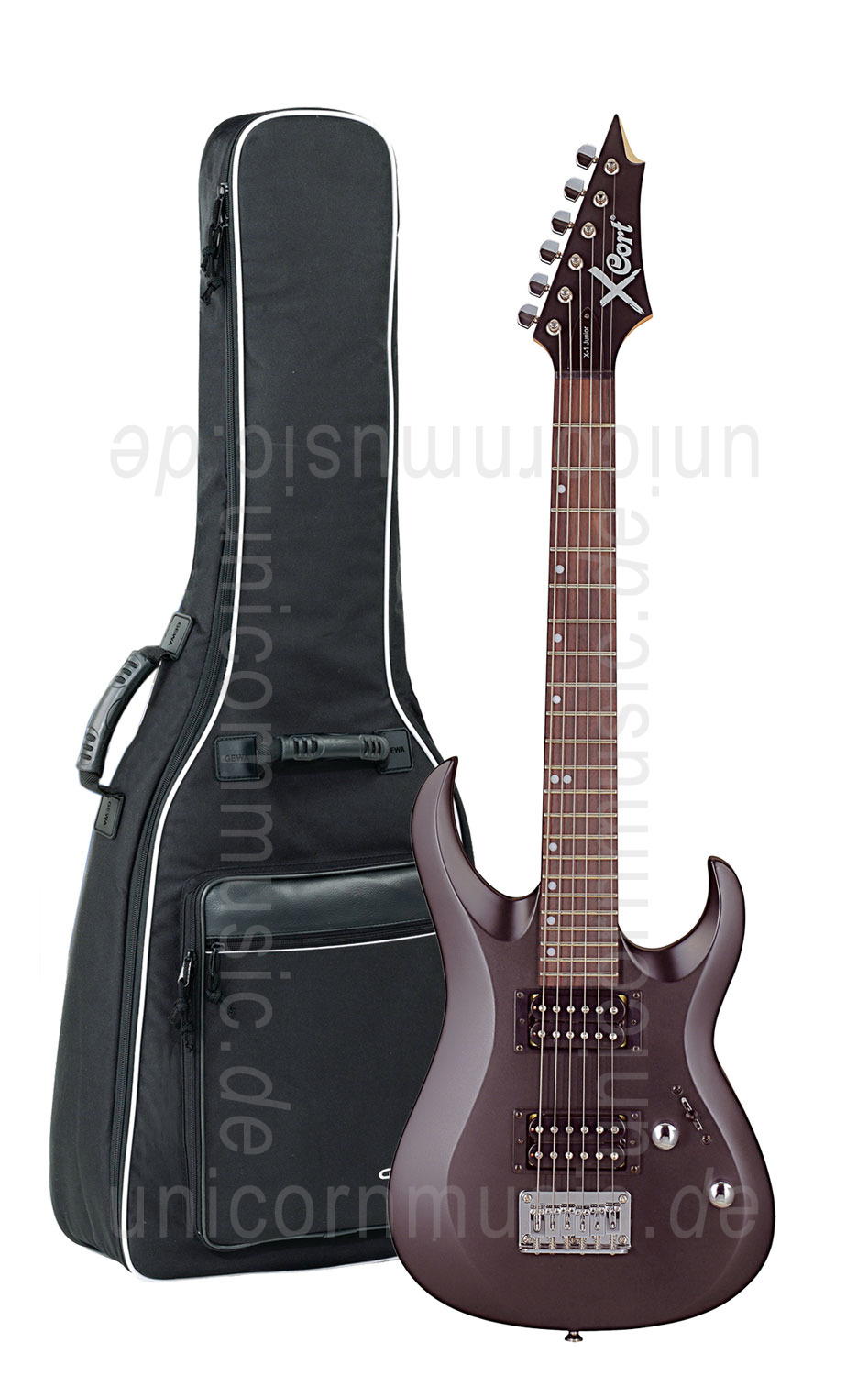 zur Artikelbeschreibung / Preis Kinder E-Gitarre 3/4 CORT X1 Junior - schwarz Seidenmatt + original Tasche