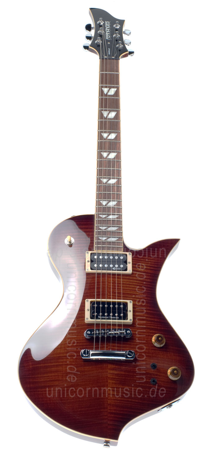 zur Artikelbeschreibung / Preis E-Gitarre FERNANDES RAVELLE ELITE - Dark Amber - Sustainer + Koffer