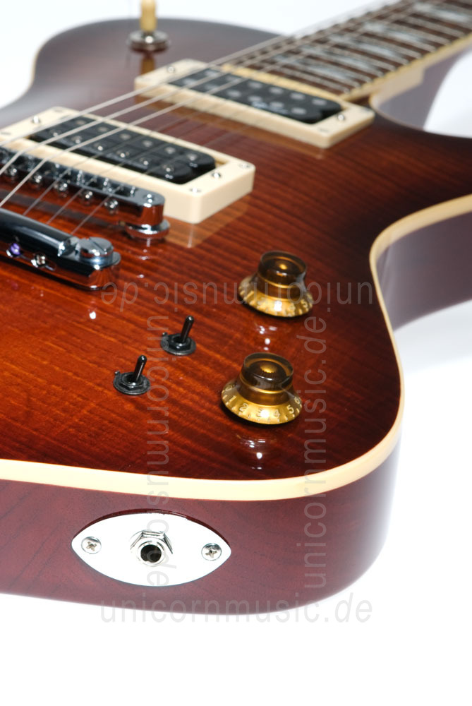 zur Artikelbeschreibung / Preis E-Gitarre FERNANDES RAVELLE ELITE - Dark Amber - Sustainer + Koffer