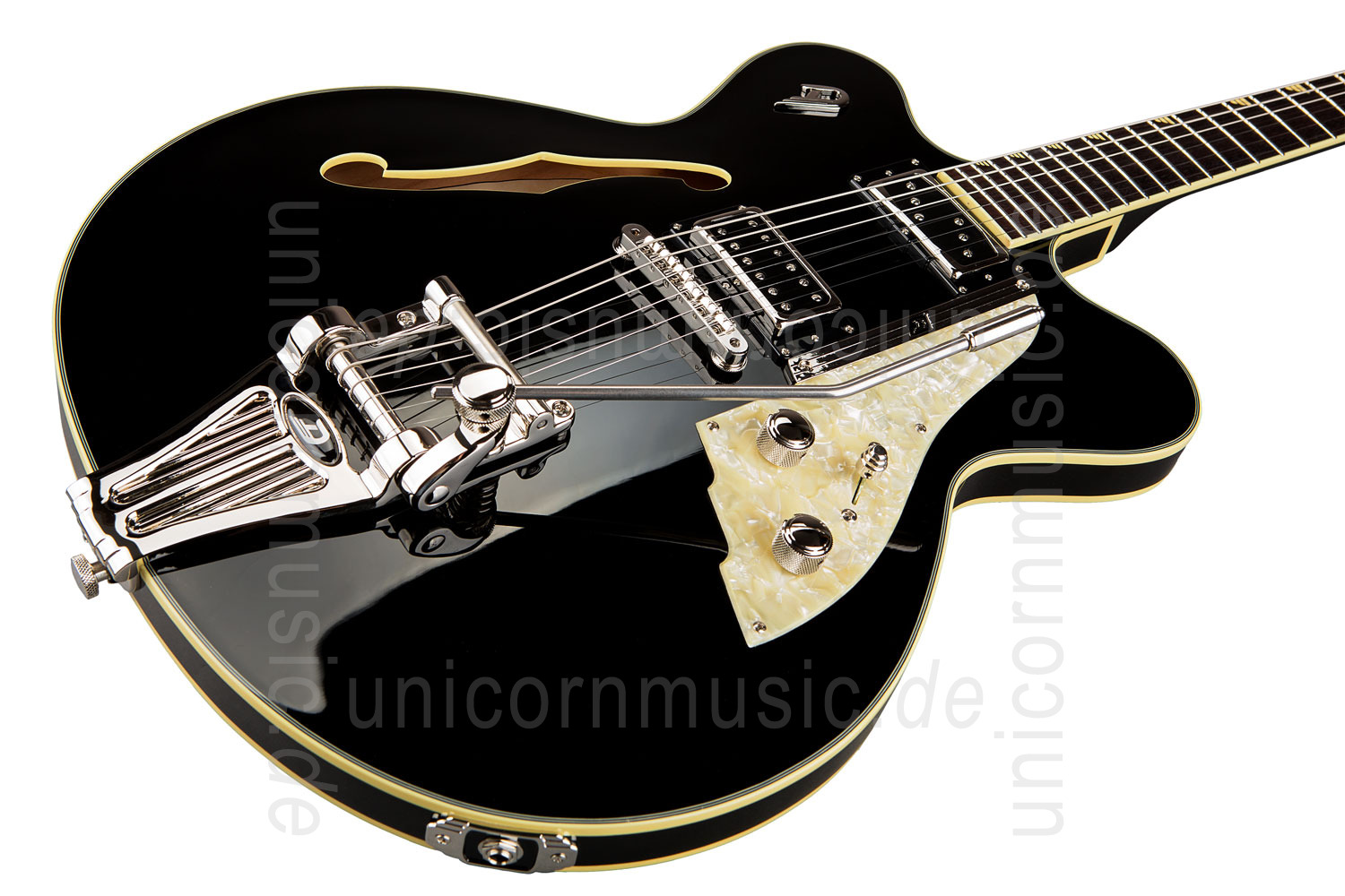 zur Artikelbeschreibung / Preis E-Gitarre DUESENBERG FULLERTON ELITE - Black + Custom Line Case 