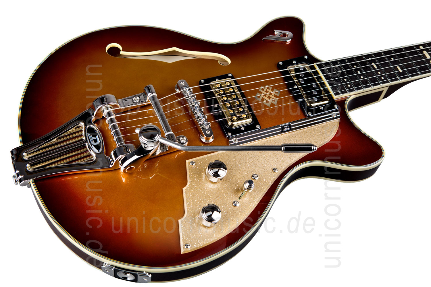 zur Artikelbeschreibung / Preis E-Gitarre DUESENBERG ALLIANCE SERIES JOE WALSH - Gold Burst + Custom Line Case