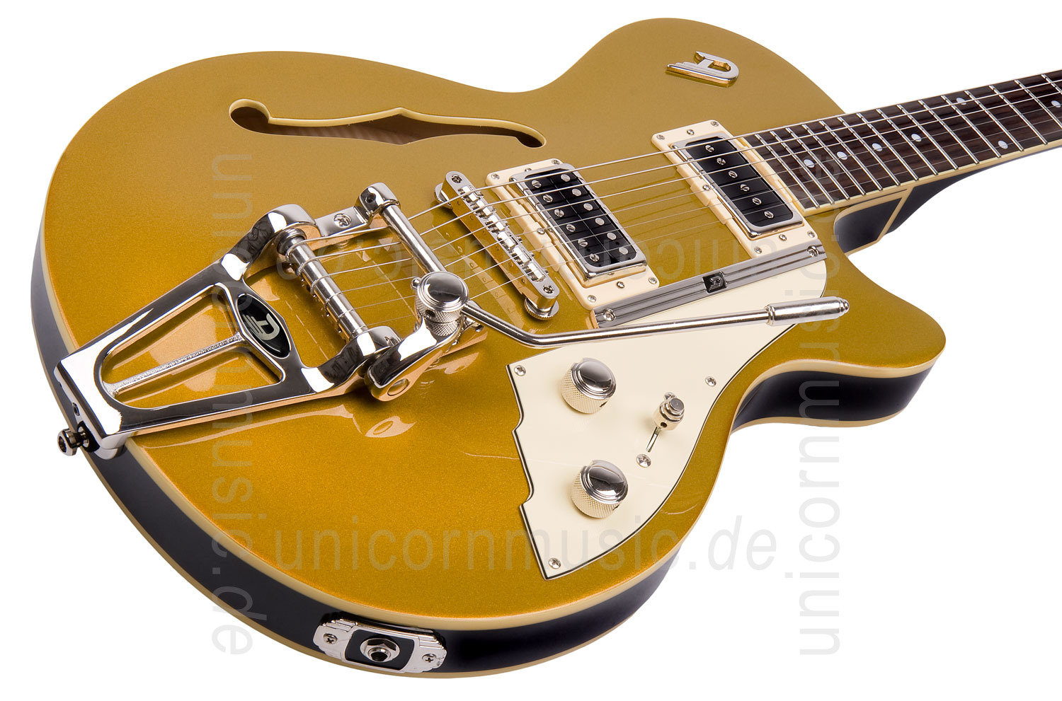 zur Artikelbeschreibung / Preis E-Gitarre DUESENBERG STARPLAYER TV - Gold Top + Custom Line Case