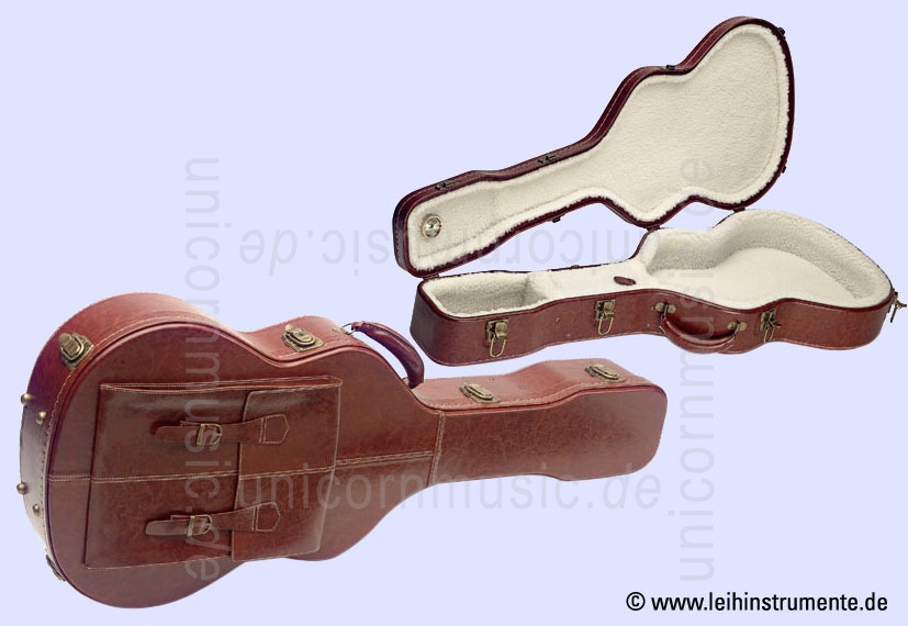 zur Artikelbeschreibung / Preis Luxusgitarrenkoffer für Konzertgitarre mit Echtlederbezug und Wollinterior + Hygrometer