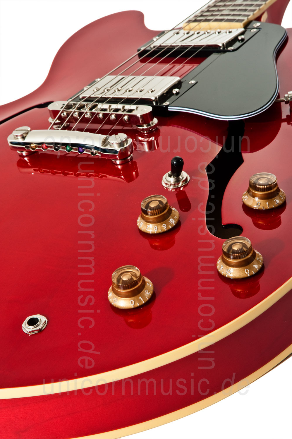 zur Artikelbeschreibung / Preis Halbresonanz Jazz-Gitarre BURNY RSA-75-CR CHERRY RED + original Koffer