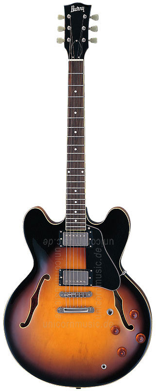 zur Artikelbeschreibung / Preis Halbresonanz Jazz-Gitarre BURNY RSA-75-BS Brown Burst + original Koffer