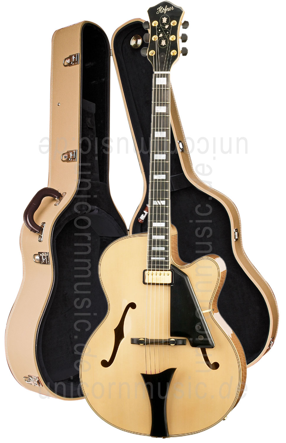 zur Artikelbeschreibung / Preis Vollresonanz Jazz-Gitarre HÖFNER NEW PRESIDENT HNP-N-0 + Koffer - massive Fichtendecke