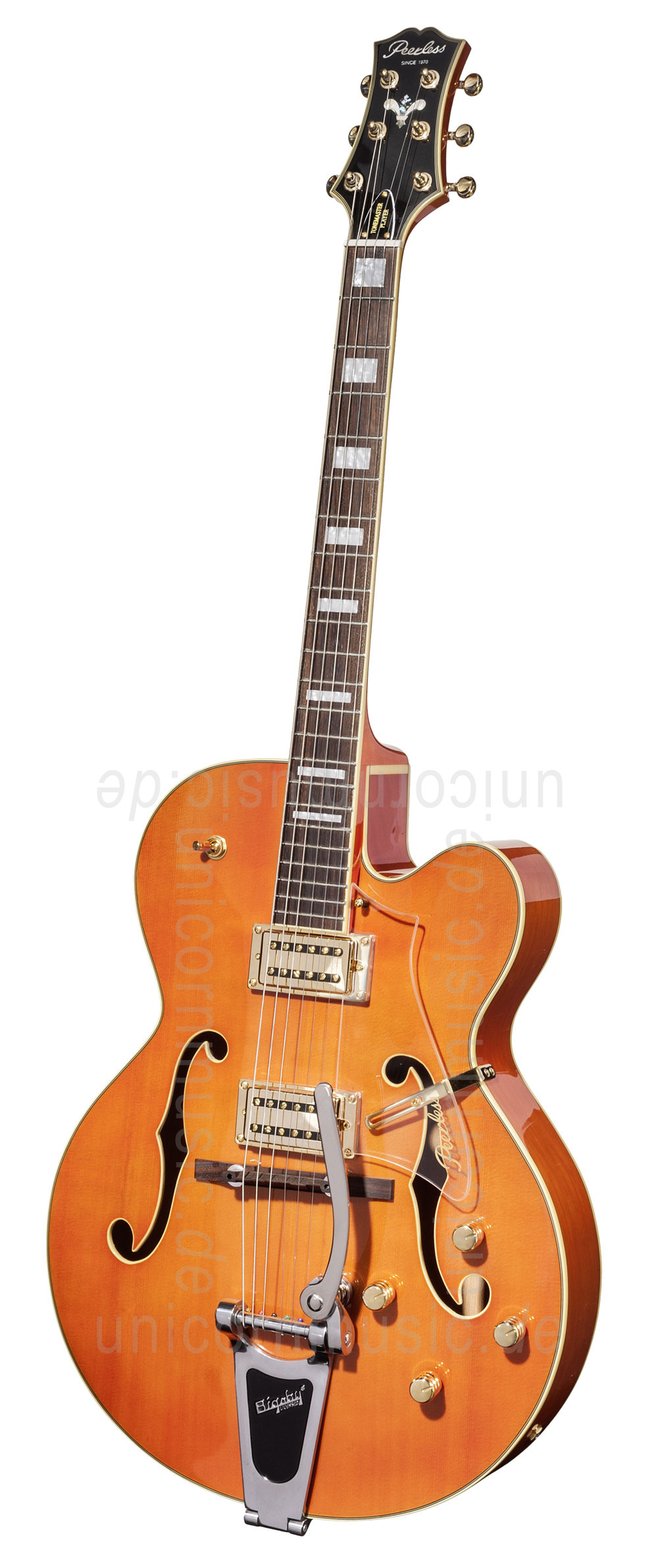 zur Artikelbeschreibung / Preis Vollresonanz Jazz-Gitarre - PEERLESS TONEMASTER PLAYER Orange + Koffer