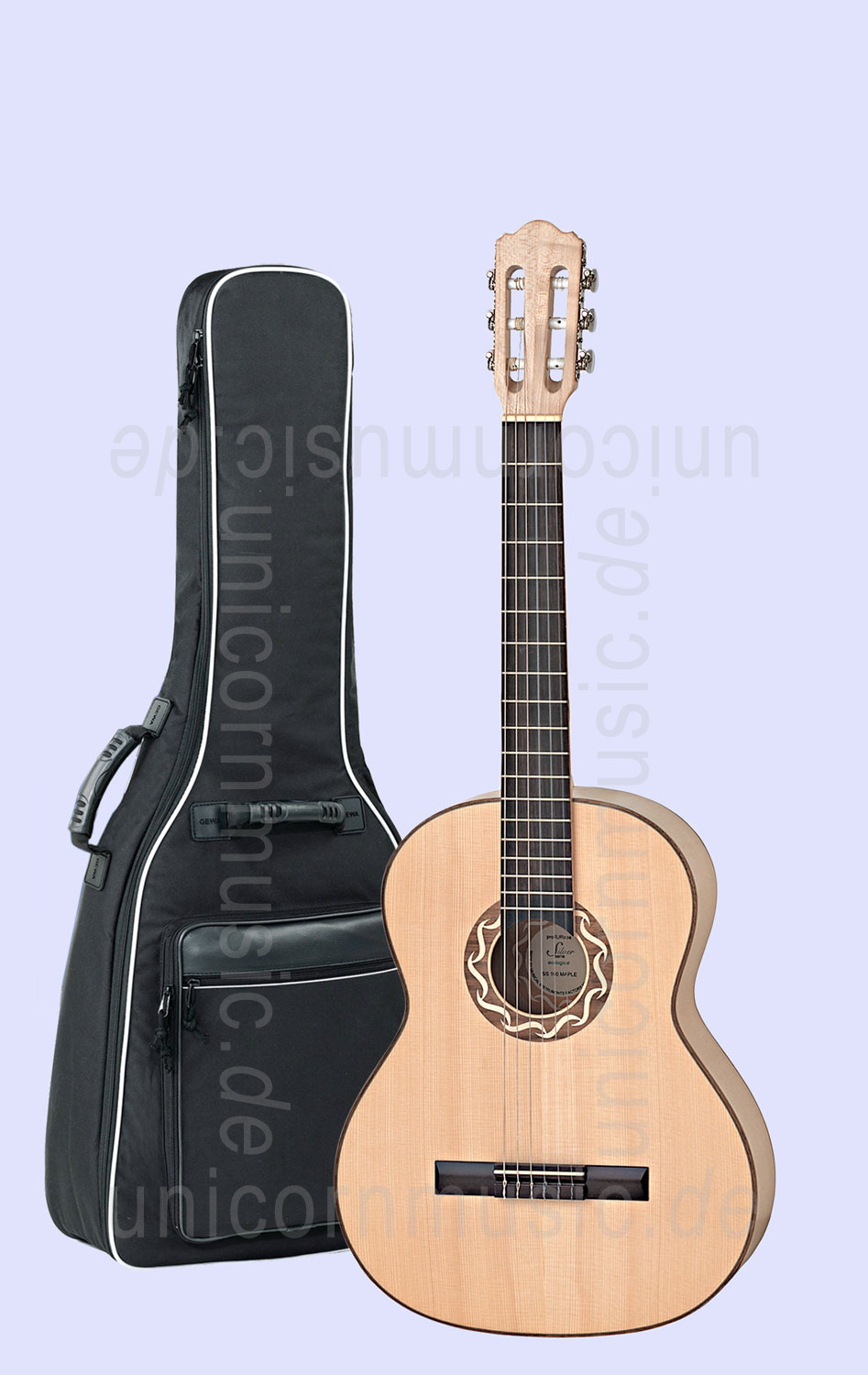 zur Artikelbeschreibung / Preis Kindergitarre 1/2 - PRO NATURA Silver Series - Massive Decke - Walnuß Zargen/Boden