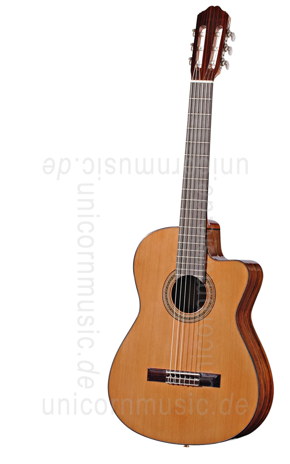 zur Artikelbeschreibung / Preis Spanische Konzertgitarre VALDEZ MODELL 3E/CE - Elektro - Cutaway - massive Decke + Zargen