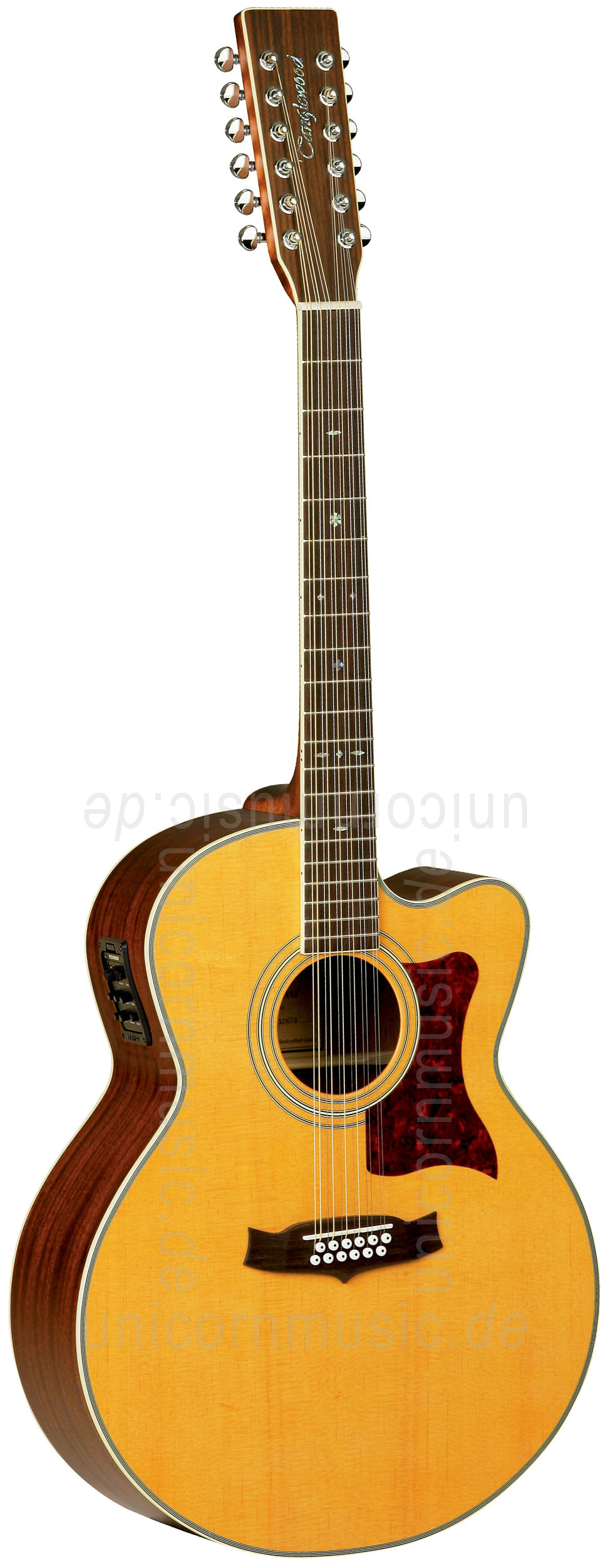 zur Artikelbeschreibung / Preis Western-Gitarre TANGLEWOOD TW55/12 NS E - Sundance Series - Fishman Presys Plus EQ - Jumbo - Cutaway - massive Decke + Boden